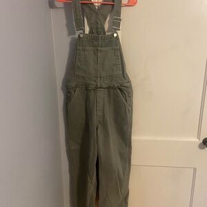 Asos. Green denim overalls, frill waist. UK10